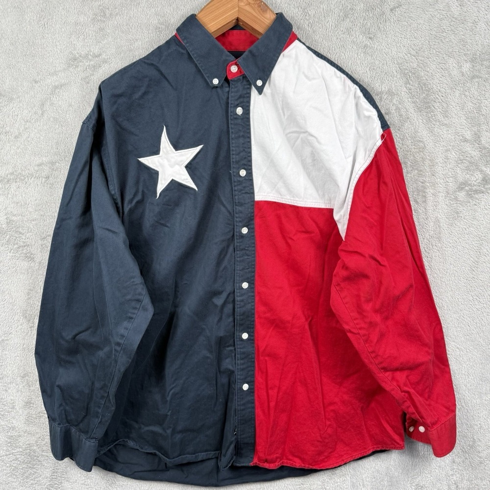 Roper Button Down Shirt Mens 2XL Texas Flag America Patriotic L/S Western Cowboy